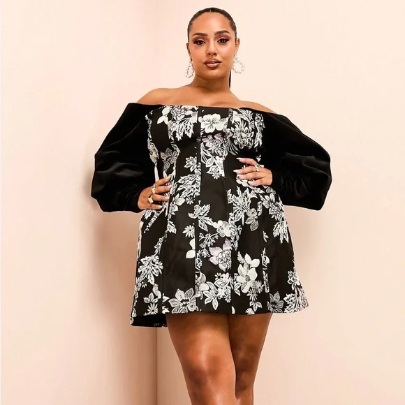 ASOS Curve Dresses Asos Luxe Curve Off Shoulder Jacquard Mini